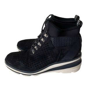 Jambu Offbeat Women's Suede Medium Wedge Sneaker Bootie Dark Navy‎ Blue Size 8.5